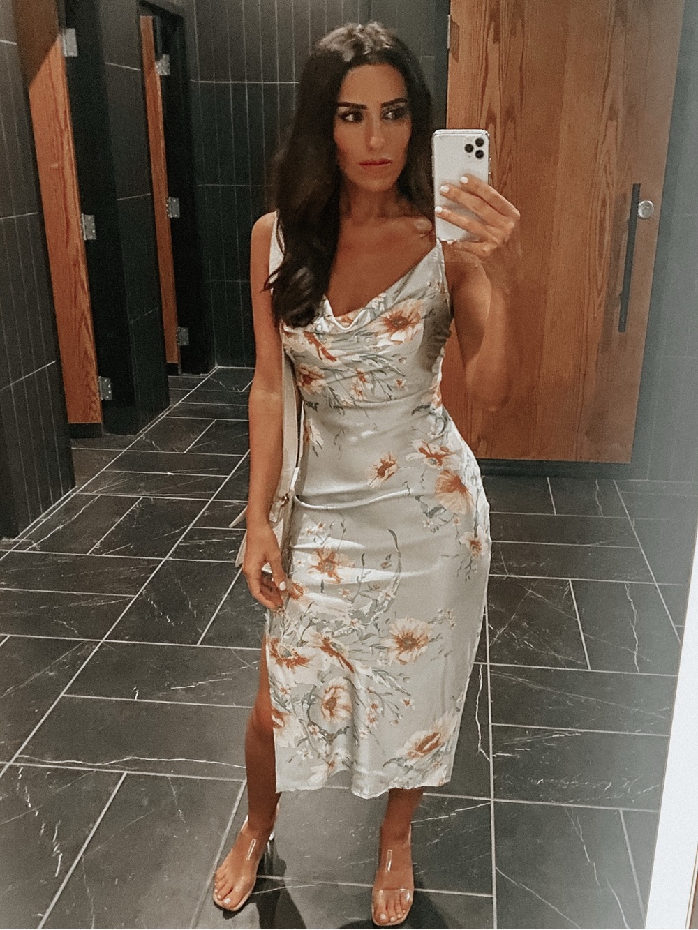 Floral Satin Slip Midi Dress in Light greed - Picture 2 of 2